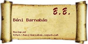Béni Barnabás névjegykártya